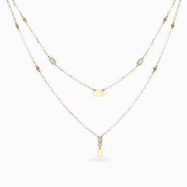 Hexagons Cubic Zirconia Layered Necklace in 18K Gold - 113051100607601 Hexagons Cubic Zirconia Layered Necklace in 18K Gold - 113051100607601