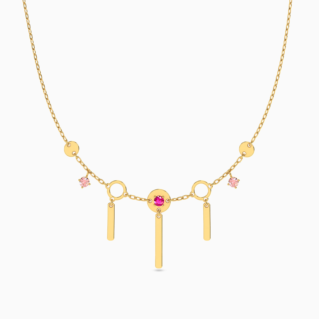 14K Gold Colored Stones Chain Necklace