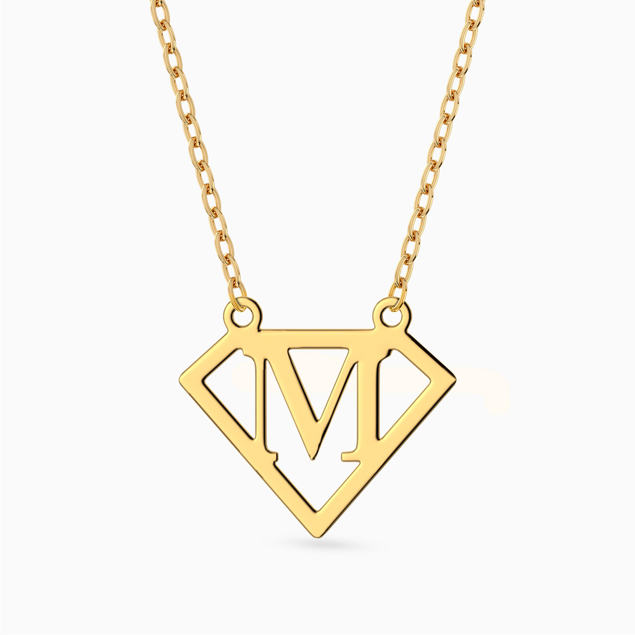14K Gold M Pendant Necklace