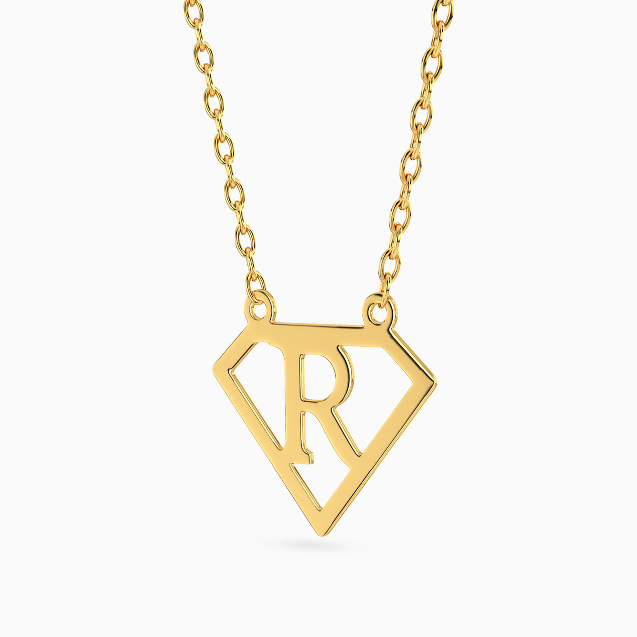 14K Gold R Pendant Necklace