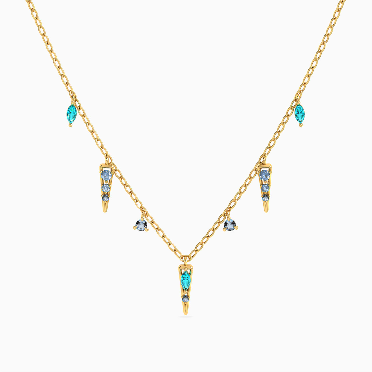 18K Gold Colored Stones Charms Necklace