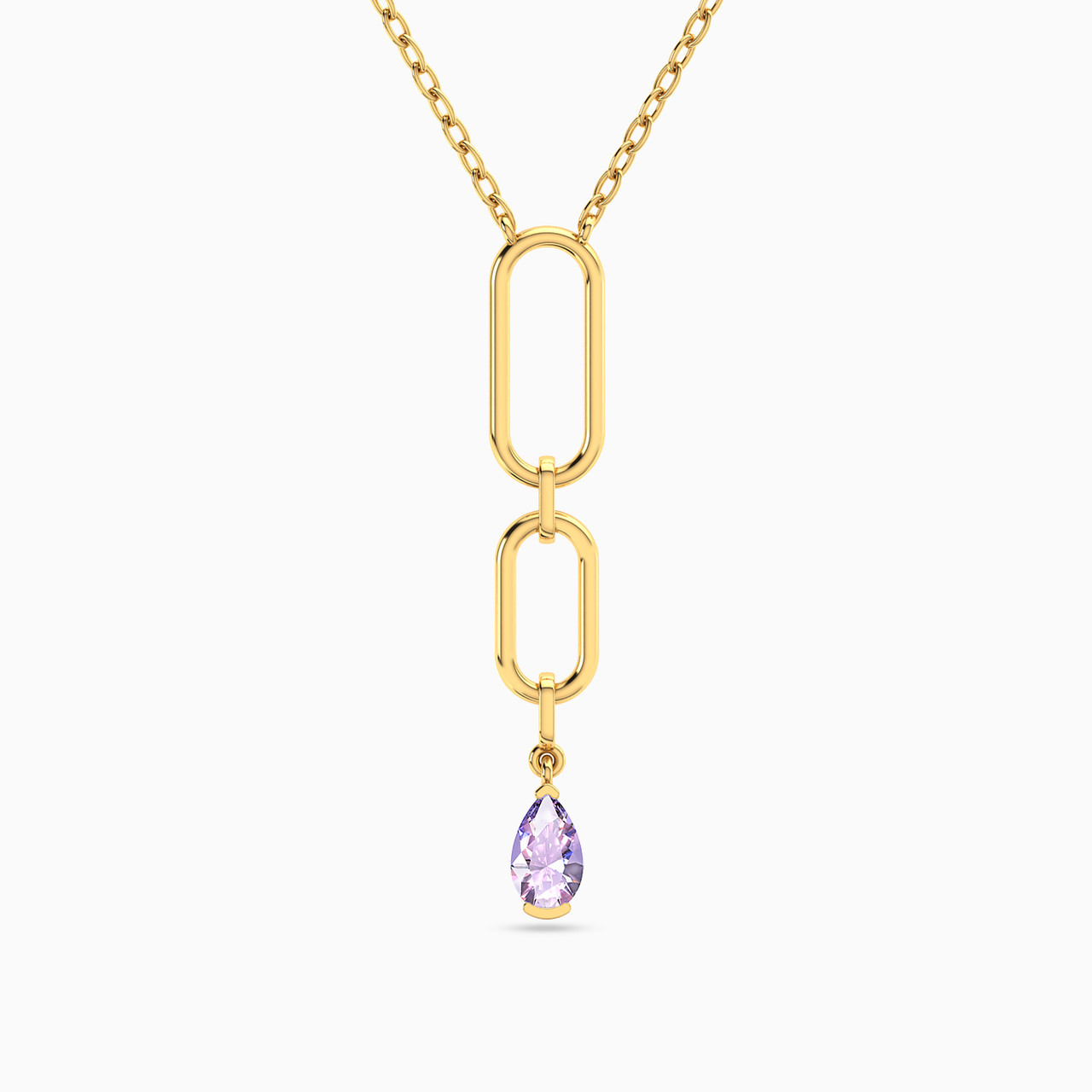 18K Gold Colored Stones Drop Pendant Necklace