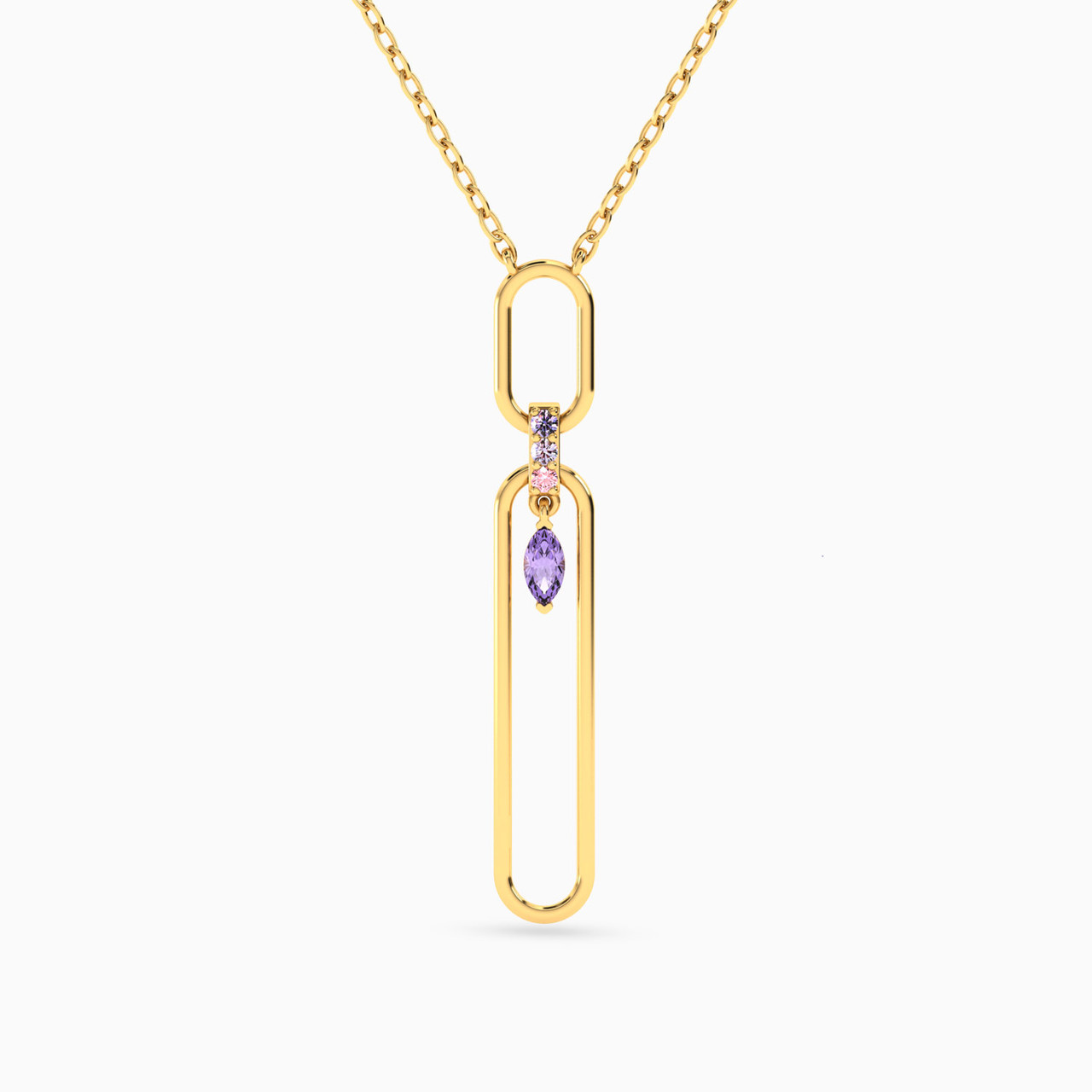 18K Gold Colored Stones Drop Pendant Necklace