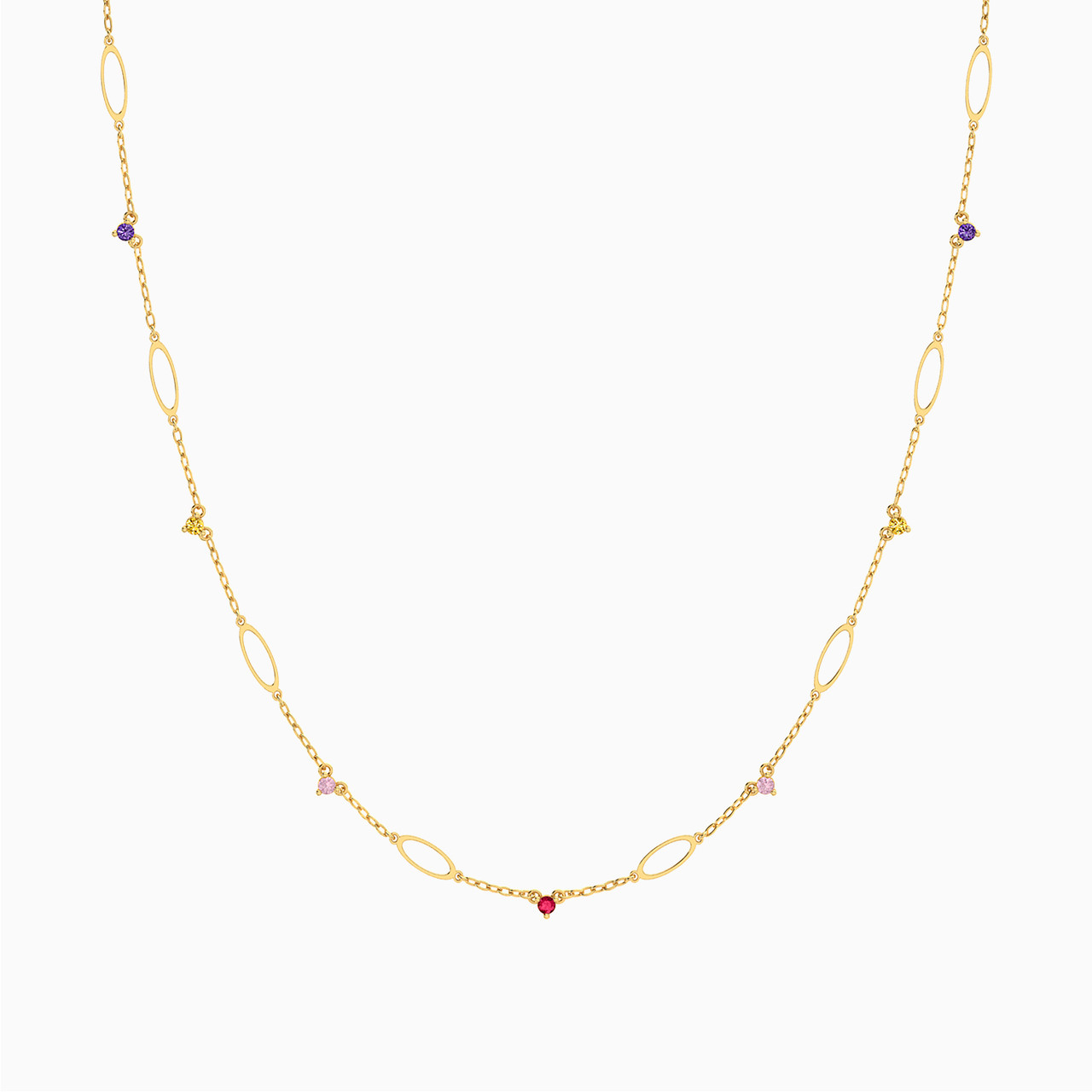 18K Gold Colored Stones Chain Necklace