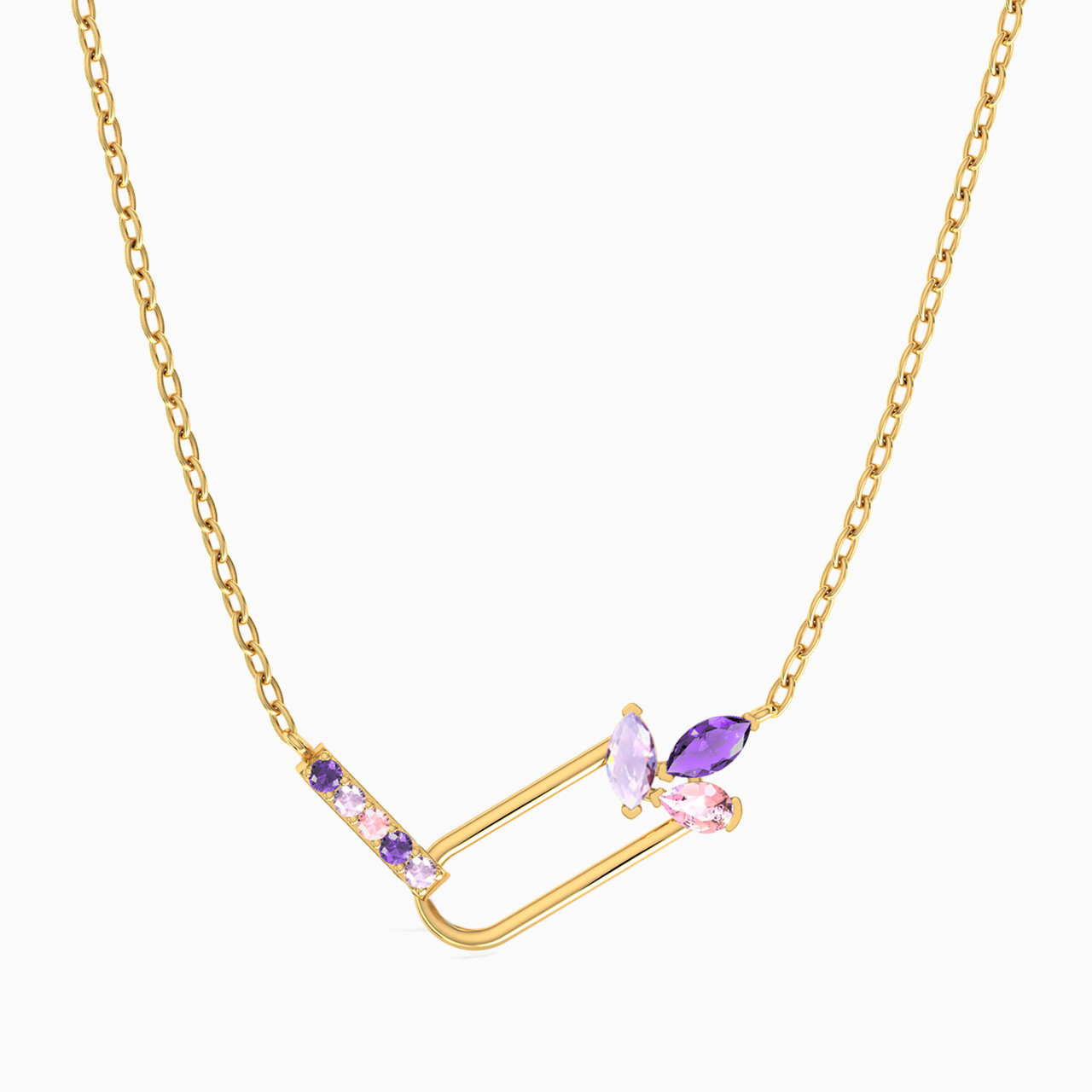 18K Gold Colored Stones Pendant Necklace