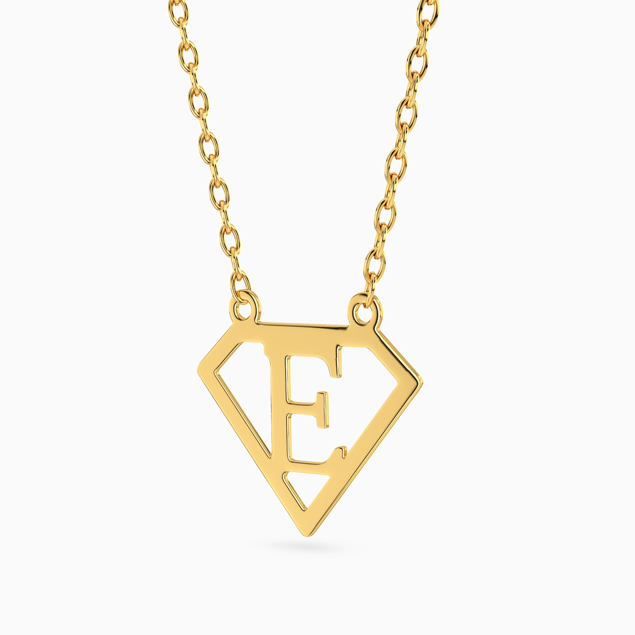 14K Gold E Pendant Necklace