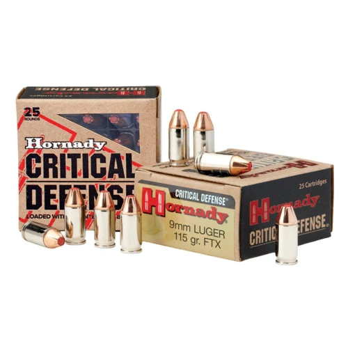 Hornady Critical Defense FTX Handgun Ammunition 9mm Luger 115gr PT 1140 fps 250/ct (10-25/ct)