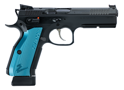CZ-USA 91251 Shadow 2 Optics-Ready 9mm Luger 4.89" 19+1 Overall Black Finish with Inside Railed Steel with Optic Cut Slide, Blue Aluminum Grip, Non-Tilted Barrel & Picatinny Rail