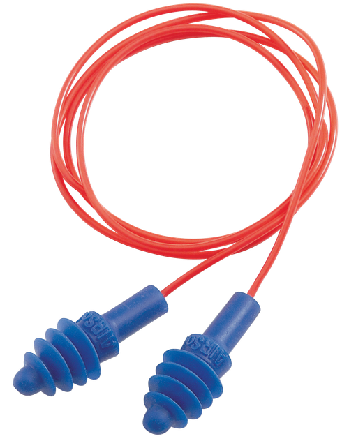 Howard Leight R01521 Corded Ear Plugs Air Soft Foam 27 dB Behind The Neck Blue Ear Buds with Orange Cord Adult 2 Pair