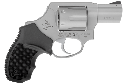 Taurus 2-856029CH 856  Small 38 Special +P 6 Shot 2" Matte Stainless Steel Barrel, Cylinder & Frame, Black Finger Grooved Rubber Grip, Transfer Bar Safety, Concealed Hammer