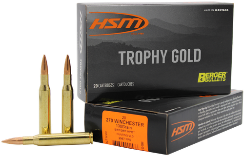 HSM 270130VLD Trophy Gold Extended Range 270 Win 130 gr Berger Hunting VLD Match 20 Per Box/ 20 Case