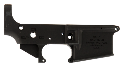 Spikes STLS045 No Logo Stripped Lower Receiver Multi-Caliber 7075-T6 Aluminum Black Anodized for AR-15