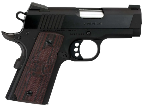 Colt Mfg O7800XE Defender  Compact 45 ACP 7+1 3" Black Steel Barrel, Blued Serrated Slide, Matte Black Cerakote Aluminum Frame w/Beavertail, Black Cherry Tactical G10 Grips, Ambidextrous