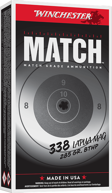 Winchester Ammo S338LM2 Match  338LapuaMag 285gr Boat Tail Hollow Point 20 Per Box/10 Case
