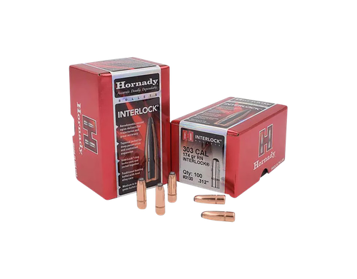 Hornady 3130 InterLock  303 Cal .312 174 gr Round Nose 100 Per Box/ 15 Case