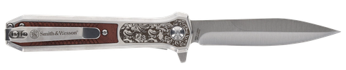 Smith & Wesson Knives 1205011 Unwavered  3.50" Folding Dagger, Plain Stonewashed 8Cr13MoV SS Blade, 4.25" Rosewood w/SS Scales Handle