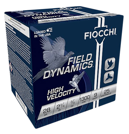 Fiocchi 28HV9 Field Dynamics High Velocity 28Gauge 2.75" 3/4oz 9Shot 25 Per Box/10 Case