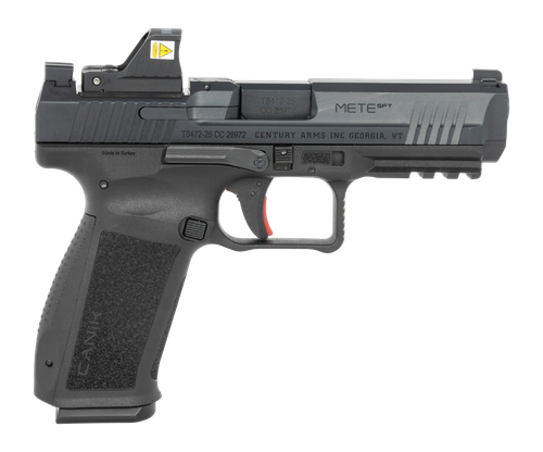 Canik HG6595OSVN Mete SFT One Series w/Optic 9mm Luger 18+1 4.46" Black Barrel, Black Nitride Steel Serrated w/Optic Slide, Black Polymer Frame w/Beavertail & Picatinny Rail, Interchangeable Backstrap