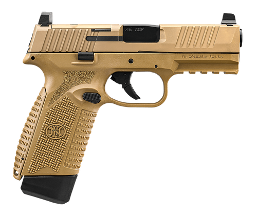 FN 66101388 545 MRD Full Size 45 ACP 15+1, 4.10" Black Target Crown Steel Barrel, Flat Dark Earth PVD Optic Cut/Serrated Steel Slide & Polymer Frame w/Picatinny Rail, Ambidextrous