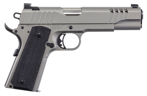 Auto-Ordnance 1911TCAC6N 1911 A1  45 ACP 7+1 5" Savage Silver Cerakoate, Serrated/Ported Slide,  Black Rubber Grips, TruGlo Night Sights