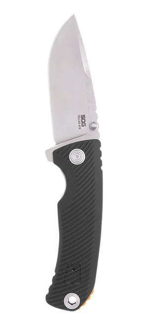 S.O.G SOG11060243 Tellus ATK 3.50" Folding Clip Point Plain Stonewashed Cryo 440C SS Blade/ Black Textured w/Orange Backspacer GRN Handle Includes Belt Clip