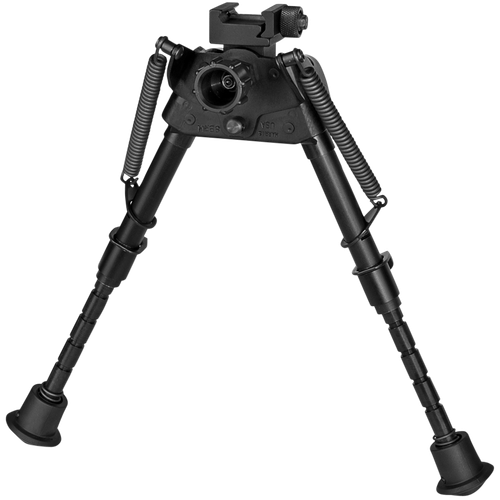 Harris Bipods S-BRMP Swivel BR Picatinny, 6-9", Black Steel/Aluminum, Notched Legs, Rubber Feet