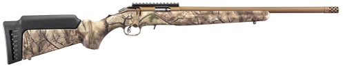 Ruger 8373 American Rimfire Full Size 22 WMR 9+1 18" Bronze Cerakote Threaded Barrel & Alloy Steel Receiver w/Picatinny Rail, Go Wild Camo I-M Brush Fixed Synthetic Stock, Right Hand