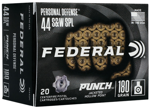 Federal PD44SP1 Punch Personal Defense 44S&W Spl 180gr Jacketed Hollow Point 20 Per Box/10 Case