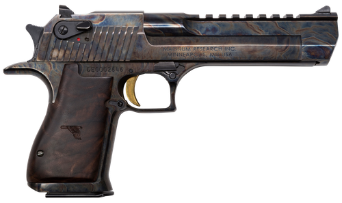 Magnum Research DE50CH Desert Eagle Mark XIX 50 AE 6" 7+1 Color Case Hardened Carbon Steel with Clear Cerakote Frame & Slide Walnut with Engraved Desert Eagle Logo Grip