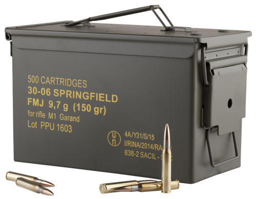 PPU PP3006GMC Standard Rifle  30-06Springfield 150gr Full Metal Jacket/500rds *Sold by Case *Includes Metal Can
