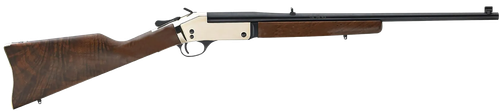 Henry H015B44 Single Shot  44 Rem Mag Caliber with 1rd Capacity, 22" Blued Barrel, Polished Brass Metal Finish & American Walnut Stock, Right Hand (Full Size)