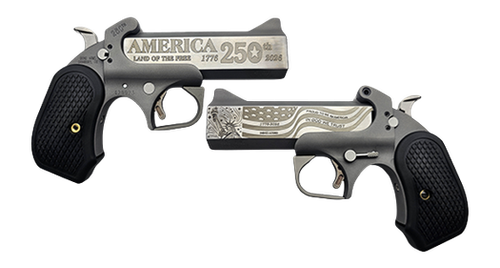 Bond Arms BA250TH-45/410 America 250th Anniversary 45 Long Colt/410 Gauge 2 Shot 4.25" Engraved Rough Matte Stainless Steel Barrel & Frame, Black B6 Resin Grip, Exposed Hammer