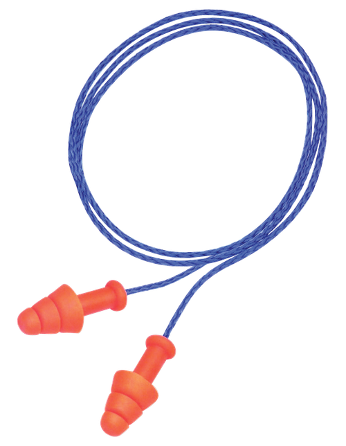 Howard Leight R01520 Corded Ear Plugs Smart Fit Foam 25 dB Behind The Neck Orange Ear Buds with Blue Cord Adult 2 Pair