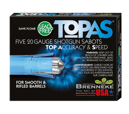 Brenneke SL202TOPN TOPAS  20Gauge 2.75" 1/2oz Sabot Slug Shot 5 Per Box/50 Case