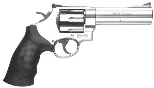 Smith & Wesson 163636 Model 629 Classic 44 Rem Mag or 44 S&W Spl Stainless Steel 5" Barrel & 6rd Cylinder, Satin Stainless Steel N-Frame, Red Ramp Front/White Outline Rear Sights