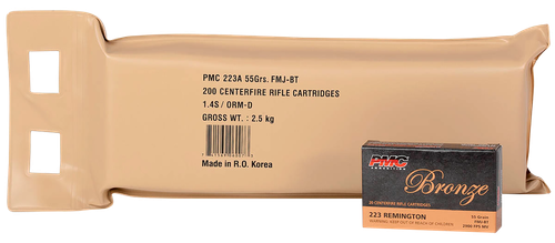 PMC 223ABP Bronze Battle Pack 223Rem 55gr Full Metal Jacket Boat Tail 200 Per Box/5 Case