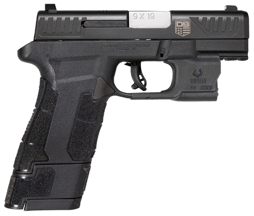 Diamondback DB0301P001 DBAM29 Sub-Compact 9mm Luger 3.50" 12+1,17+1 Overall Black Finish with Serrated Nitride Stainless Steel Slide, Polymer Grip & Picatinny Rail Includes Viridian Laser & Holster