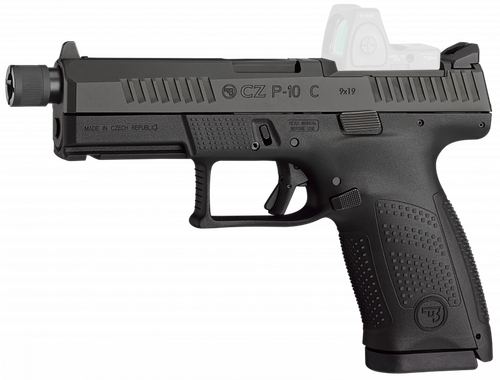 CZ-USA 91513 P-10 C  Compact 9mm Luger 17+1 4.02" Black Threaded Barrel, Black Nitride Optic Ready/Serrated Steel Slide, Black Polymer Frame w/Picatinny Rail, Interchangeable Backstrap Grip