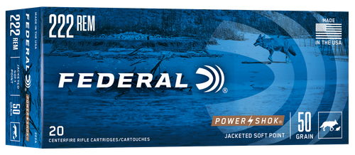 Federal 222A Power-Shok  222Rem 50gr Jacketed Soft Point 20 Per Box/10 Case