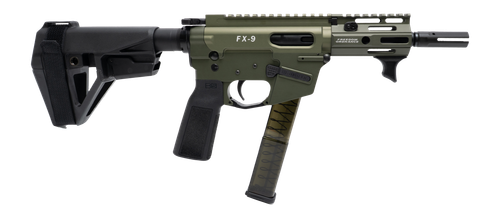 Freedom Ordance FX9P4E-ODG FX9P Elite 9mm Luger 4" Black Nitride Threaded Barrel, OD Green Anodized Aluminum Receiver w/Picatinny Rail, M-LOK Handguard, Black Polymer SB Tactical SBA5 Brace, Black Pol