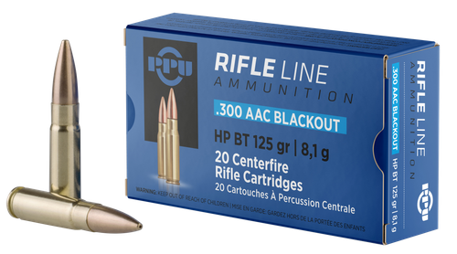 PPU PP300BH Standard Rifle  300Blackout 125gr Hollow Point Boat Tail 20 Per Box/50 Case