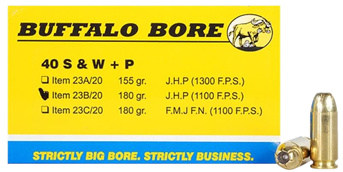 Buffalo Bore Ammunition 23B20 Heavy Strictly Business 40S&W +P 180gr Jacket Hollow Point 20 Per Box/12 Case