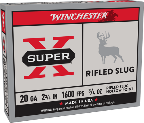 Winchester Ammo X20RSM5 Super X  20Gauge 2.75" 3/4oz Rifled Slug Shot 5 Per Box/50 Case