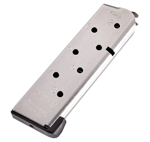 CMC Products 14132 Power Mag  8rd 45 ACP Fits 1911 Officer Stainless Steel w/ Black Base Pad