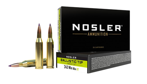 Nosler 40050 Ballistic Tip  243Win 90gr Spitzer Ballistic Tip 20 Per Box/10 Case