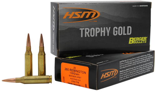 HSM 260130VLD Trophy Gold Extended Range 260 Rem 130 gr Berger Hunting VLD Match 20 Per Box/ 25 Case