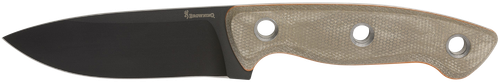 Browning 3220508B Desolation  Small 3.75" Fixed Modified Drop Point Plain Black Powder Coated 440C SS Blade, Tan Micarta Laminate Handle