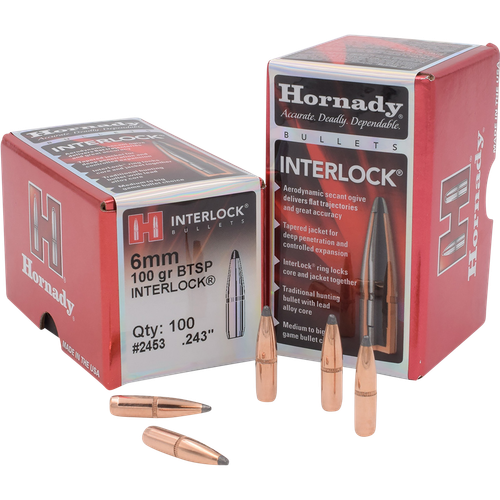 Hornady 2453 InterLock  6mm .243 100 gr Boat Tail Spire Point 100 Per Box/ 25 Case