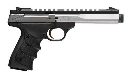 Browning 051589490 Buck Mark Contour SR 22 LR 10+1 5.63" 5.90" Stainless Steel Threaded Barrel, Stainless Serrated Slide, Aluminum Frame, Picatinny Rail, Black URX Grip