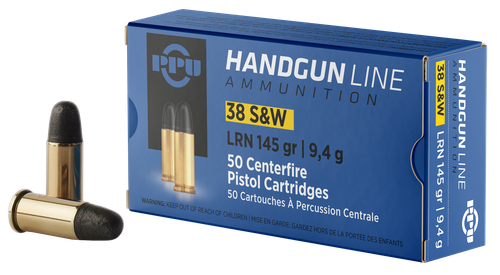 PPU PPH38SW Handgun  38S&W 145gr Lead Round Nose 50 Per Box/20 Case